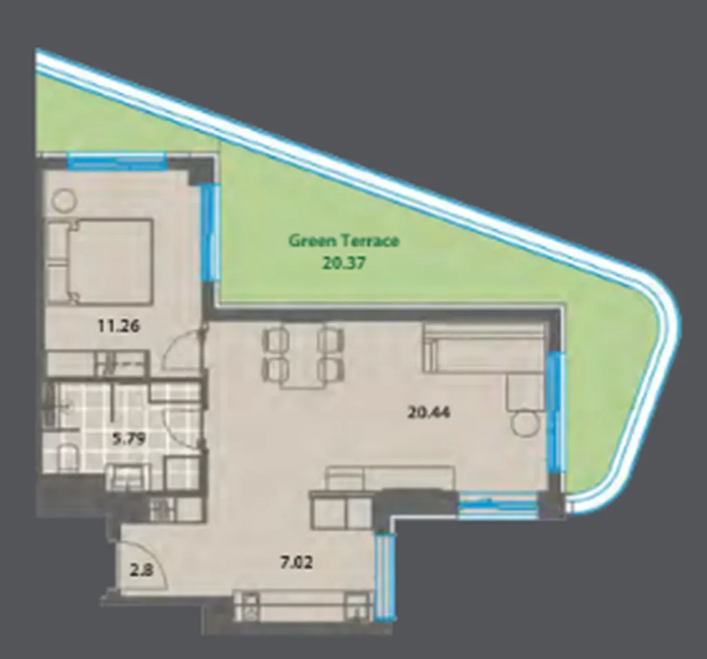 Geräumiges Ein-Schlafzimmer mit großer Terrasse 74 m² in