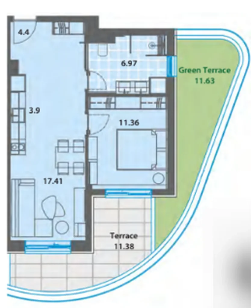 Helles Ein-Schlafzimmer mit zwei Terrassen 67 m² in