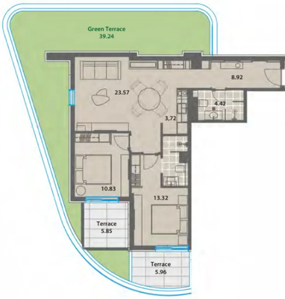 Großzügige Zweizimmerwohnung mit Doppelterrasse 97 m² in