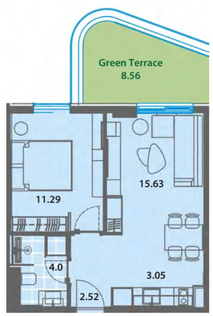 Kompaktes Ein-Zimmer-Zimmer mit Aussicht 45 m² in