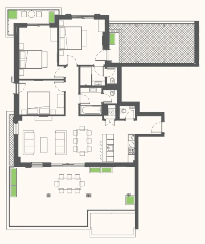 Просторная трехкомнатная с большими террасами 199.30 м² в