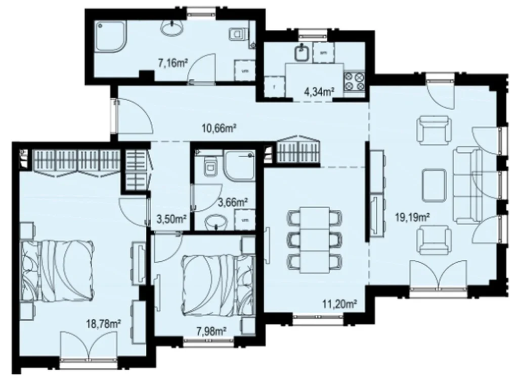 Světlá dvouložnicová ložnice s výhledem do zahrady 86,47 m² v