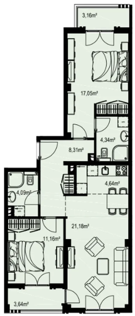 Dvouložnicový pokoj s výhledem do zahrady 77,79 m² v