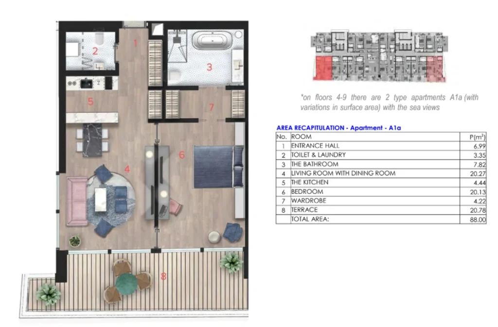 Sea-View One-Bedroom with Huge Terrace 88 m² in