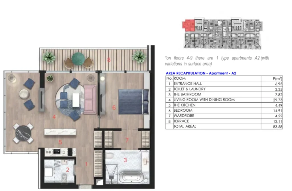 Spacious One-Bedroom with City Views 83.58 m² in