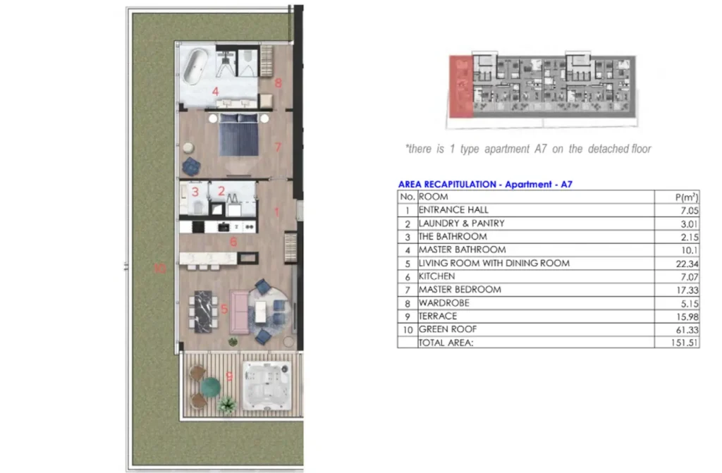 Пентхаус с видом на море и зеленой крышей 151,51 м² в