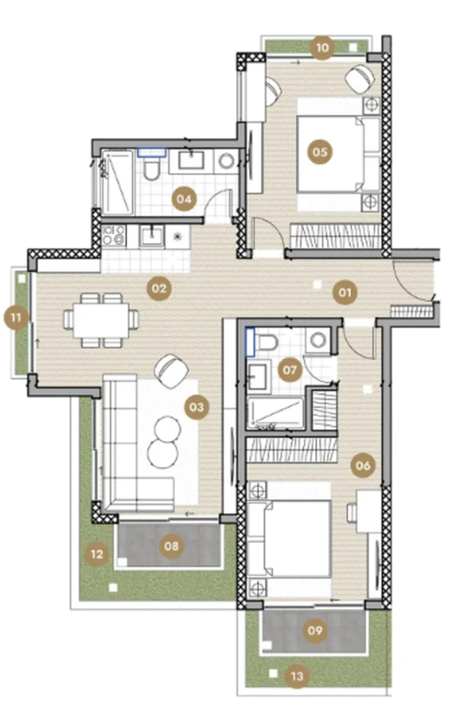 Spacious Two-Bedroom with Sea View 84.1 m² in