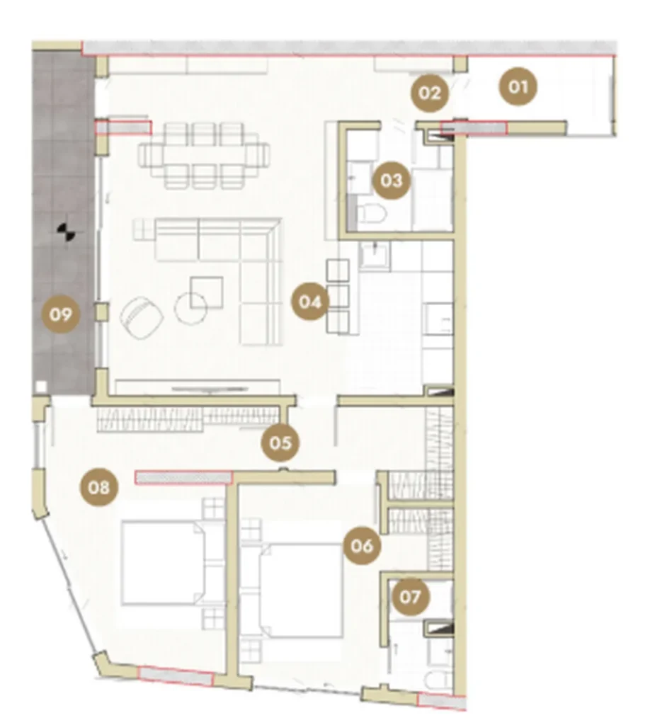 Spacious Two-Bedroom with Private Terrace 86.96 m² in