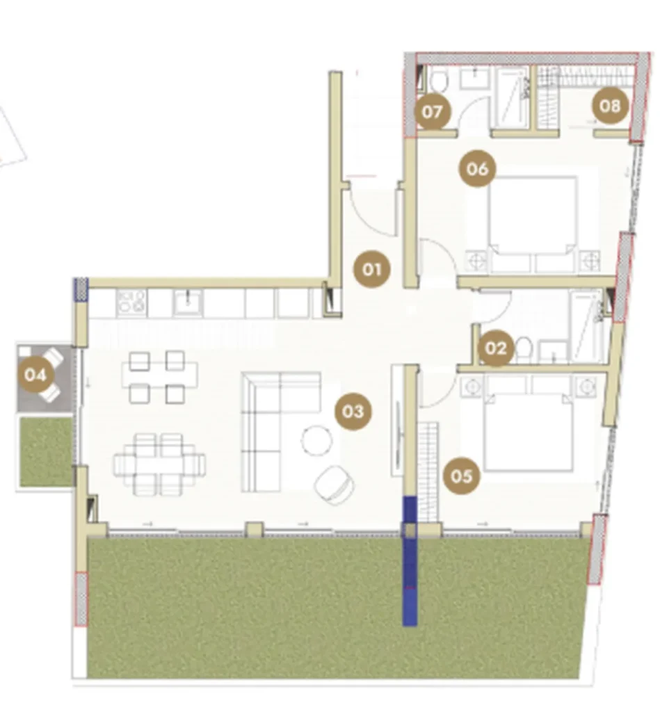 Spacious Two-Bedroom with Sea View 101.12 m² in