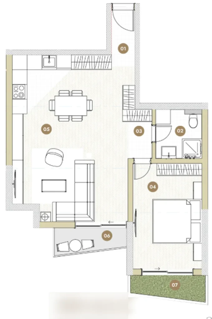 Гем на первом этаже с садовой террасой 57.49 м² в