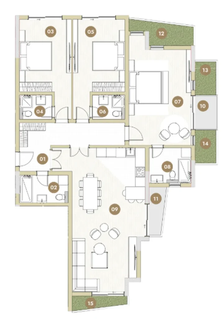 Пентхаус с тремя спальнями и двойной террасой 276.33 м² в