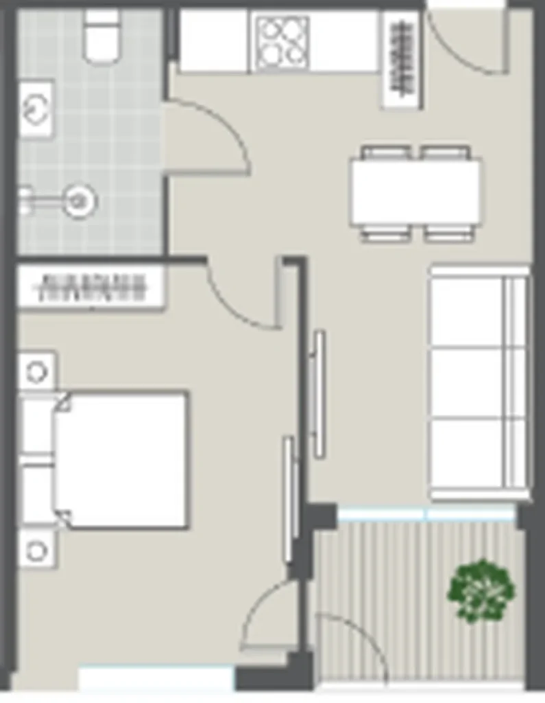 Teplý a efektivní apartmán s 1 ložnicí 43,45 m² v