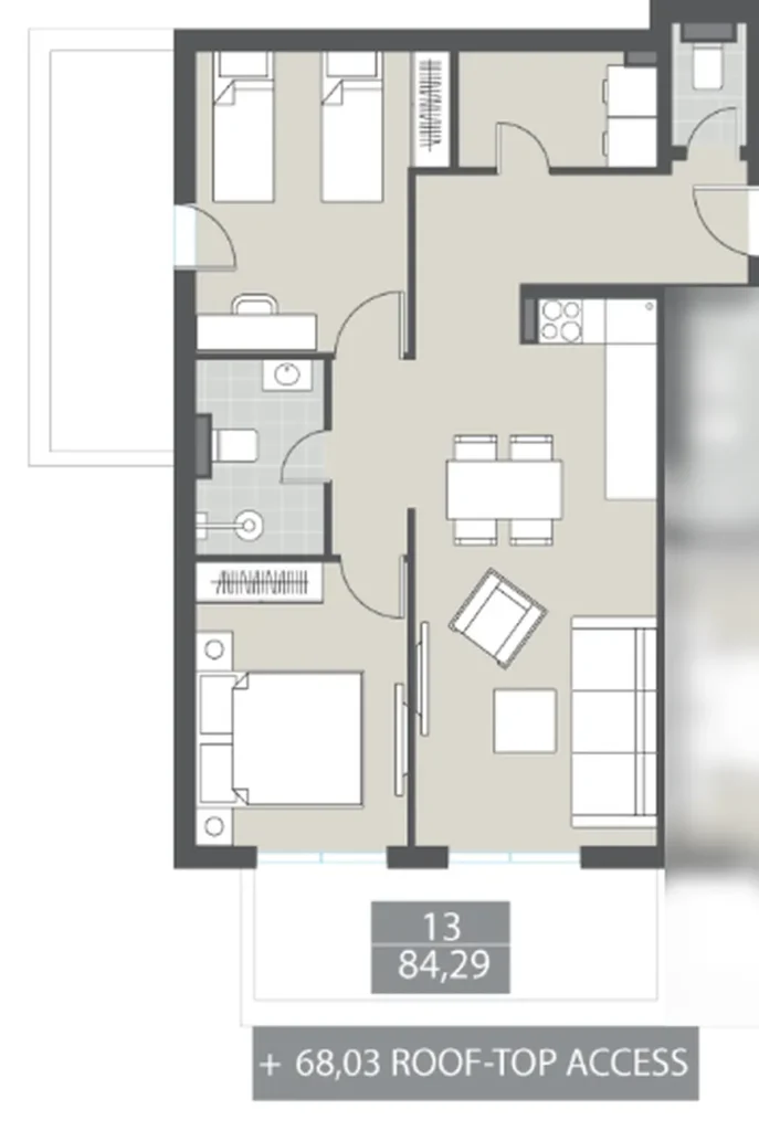 Stunning Two-Bedroom with Rooftop 81.58 m² in