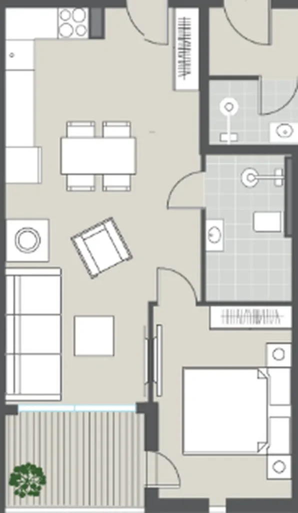 Двухкомнатный с крышей и террасами 124.78 м² в