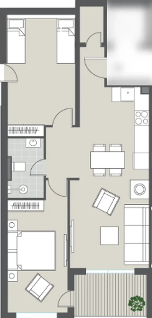 Spacious Two-Bedroom with Terrace 74.46 m² in