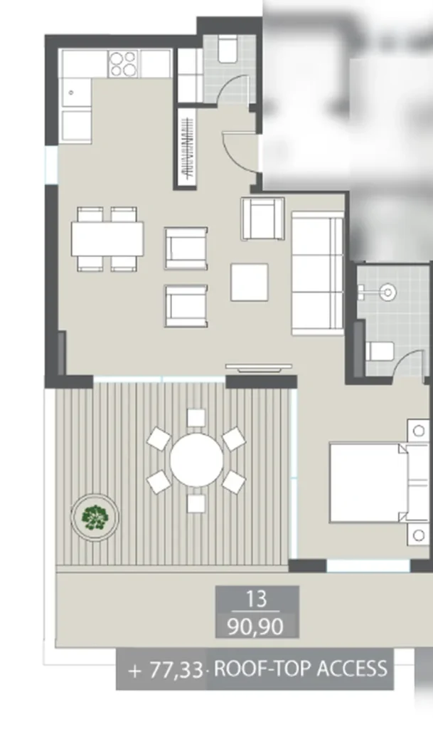 Уникальная 1-комнатная квартира 88,83 м² в