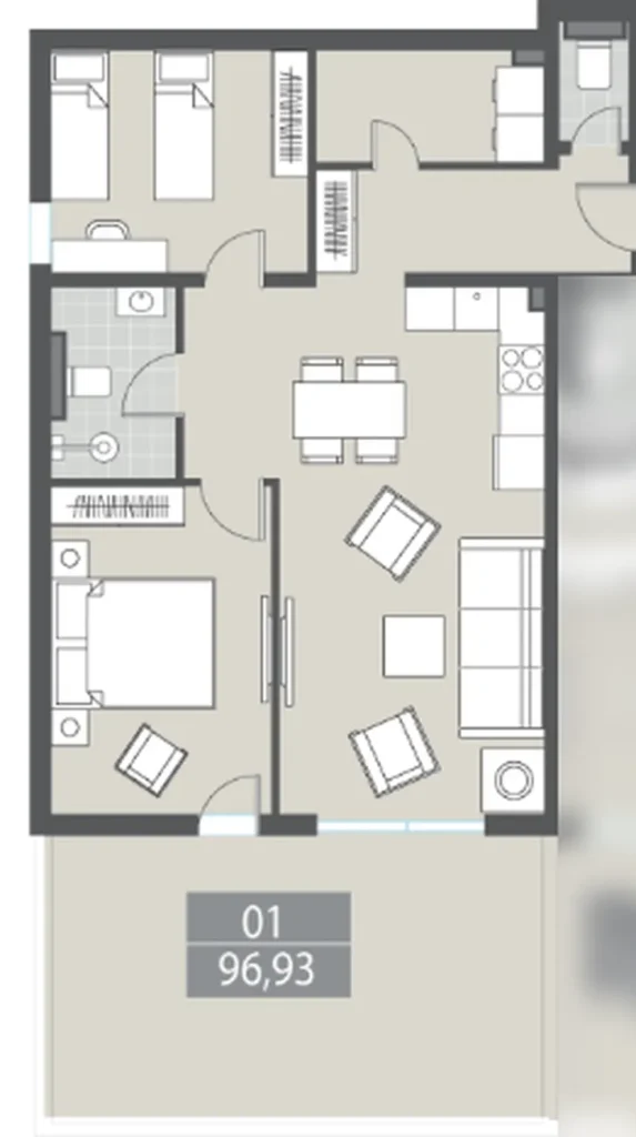 Bright Two-Bedroom, Private Green Terrace 93.30 m² in