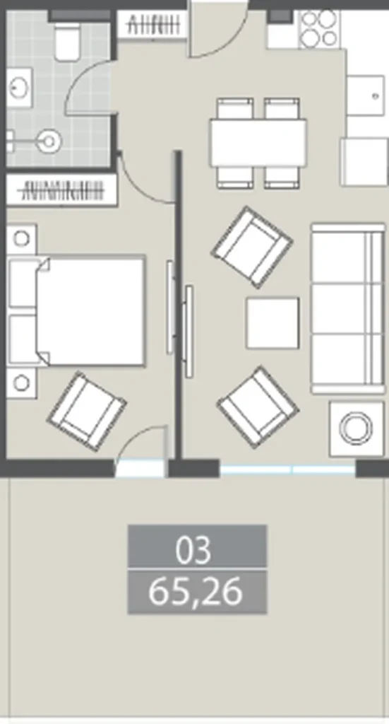 Привлекательная 1-комнатная квартира площадью 65,26 м² в
