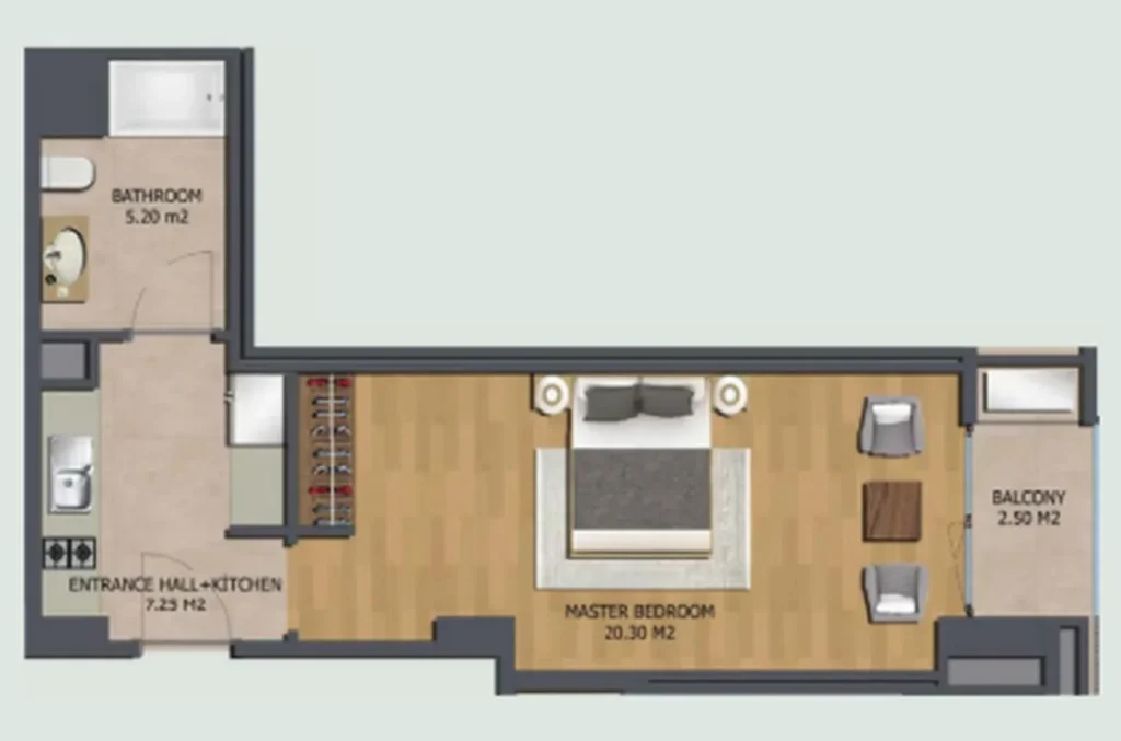 Světlé a velkorysé studio o rozloze 36,30 m² v