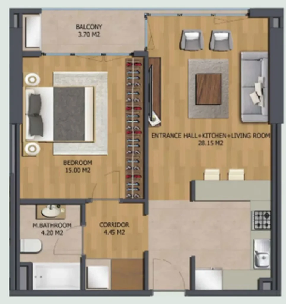 Světlé a velkorysé studio o rozloze 36,30 m² v