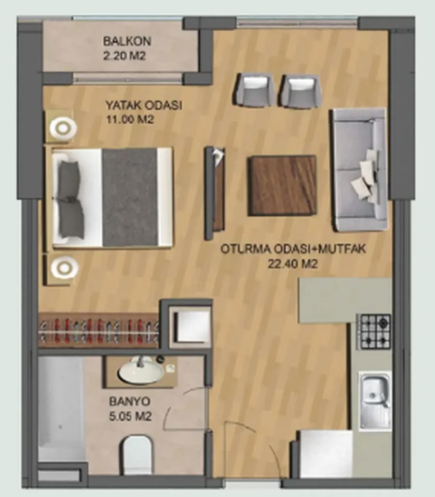 Teplý apartmán s 1 ložnicí 41,65 m² v