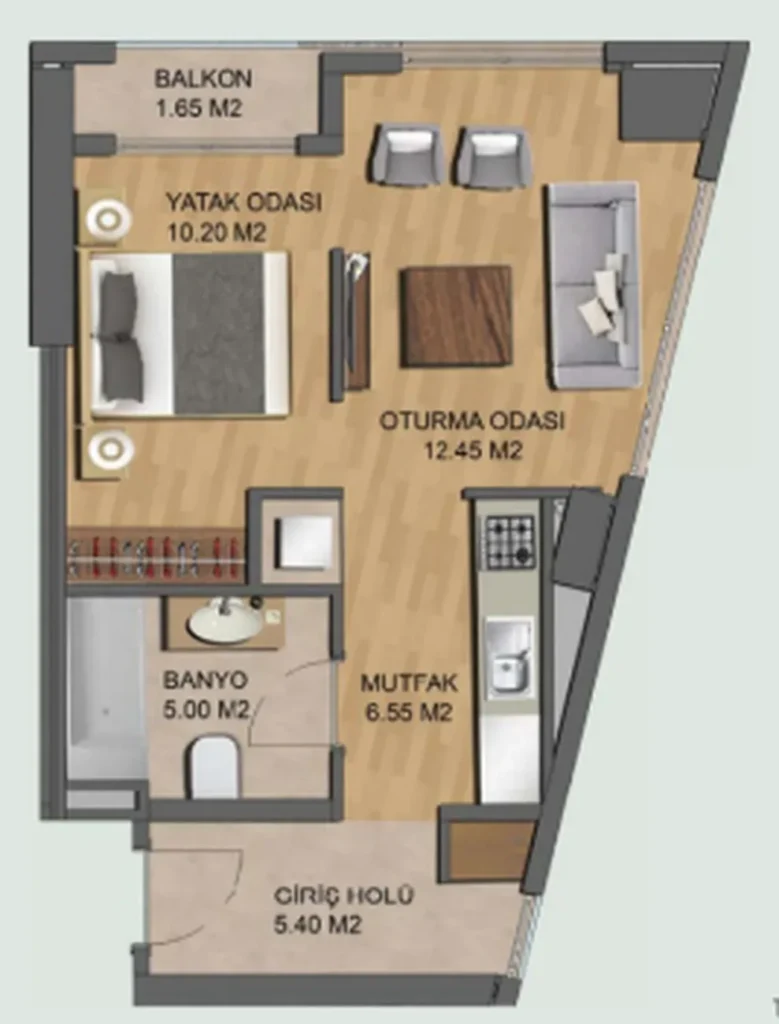 Útulná ložnice s oddělenou kuchyní 42,25 m² v