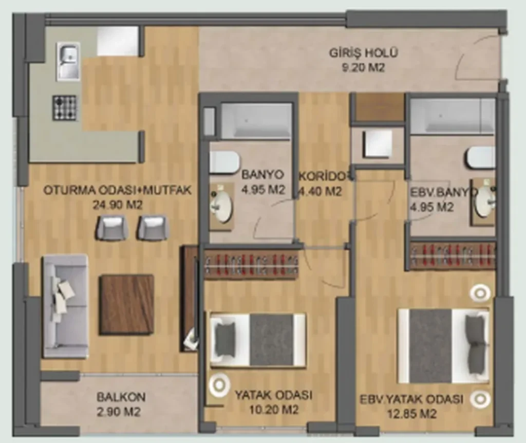 Apartmán s jednou ložnicí 48,8 m² v